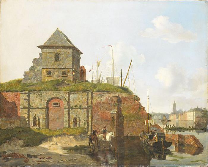 Carel Jacobus Behr Town wall with gunpowder arsenal oil painting picture
